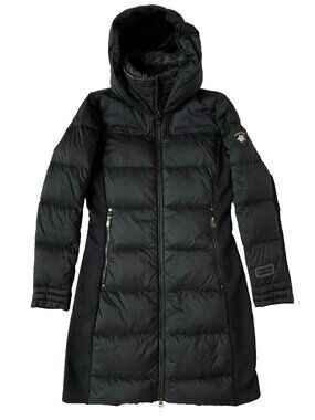 Alp n Rock Womens S Long Black Jacket Down Puffer Coat Fur Trim Hooded